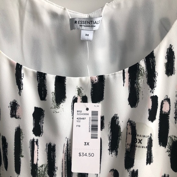 Reitman’s black and white print, hints of light pink, sleeveless blouse, size 3x - Picture 7 of 7
